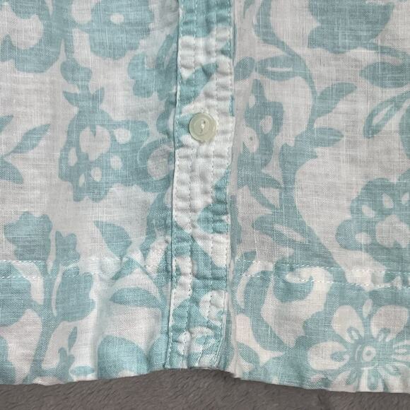 Charter Club Button-Up Linen Shirt Womens Sz 14‎ Floral Roll Tab Sleeve Coastal - Picture 4 of 14